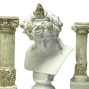 Conjunto de 3 estatuas antiguas / Busto de Dioniso / Dios griego del vino / Exclusivo Dioniso / Columna griega romana