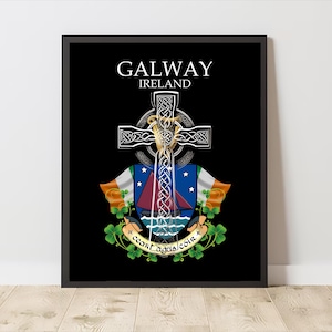 County Galway Ireland | County Coat of Arms & Irish Celtic Cross | Digital Download | PRINTABLE Wall Art