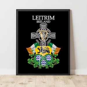 County Leitrim Ireland | County Coat of Arms & Irish Celtic Cross | Digital Download | PRINTABLE Wall Art