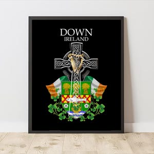 County Down Ireland | County Coat of Arms & Irish Celtic Cross | Digital Download | PRINTABLE Wall Art