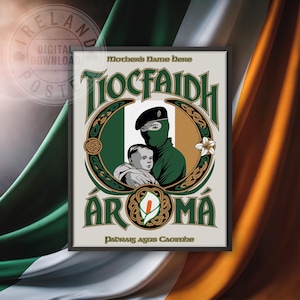 Cartaz personalizado de cartão de aniversário ou dia das mães republicano irlandês arte de parede Tiocfaidh Ár Má Irlanda personalizada com lírio de Páscoa Download digital