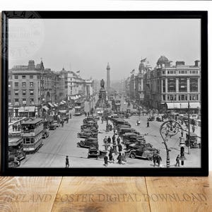 Vintage Dublin Wall Art - 1929 O&#39;Connell Bridge Printable Digital Download | Historic Irish Black & White Cityscape Decor