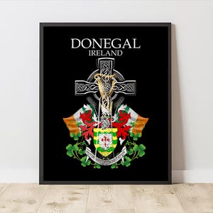 County Donegal Ireland | County Coat of Arms & Irish Celtic Cross | Digital Download | PRINTABLE Wall Art