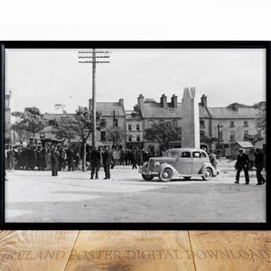 Vintage 1938 Donegal Town Photo – The Diamond & Four Masters Obelisk, Donegal, Ireland – Historic Black and White Print - Digital Download