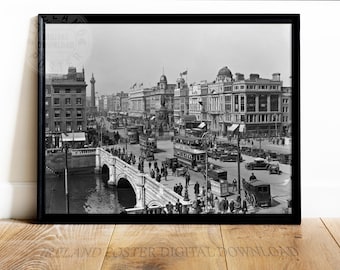 Vintage Dublin Print: O'Connell Bridge, Ireland Cityscape (Digital Download)
