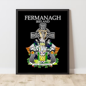 County Fermanagh Ireland | County Coat of Arms & Irish Celtic Cross | Digital Download | PRINTABLE Wall Art