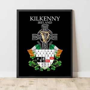County Kilkenny Ireland | County Coat of Arms & Irish Celtic Cross | Digital Download | PRINTABLE Wall Art