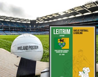 Póster de Leitrim GAA: Arte del fútbol gaélico irlandés (descarga digital)