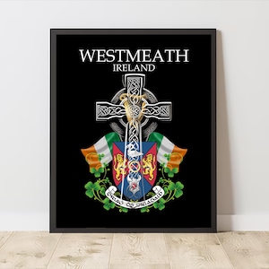 County Westmeath Ireland | County Coat of Arms & Irish Celtic Cross | Digital Download | PRINTABLE Wall Art Poster