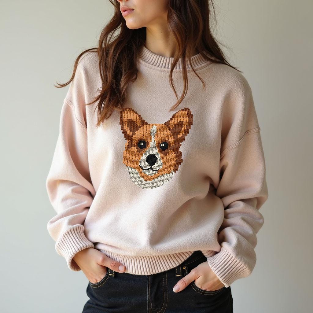 Corgi Face Knitting Chart: Dog Breed Pattern (PDF) for Knitting or