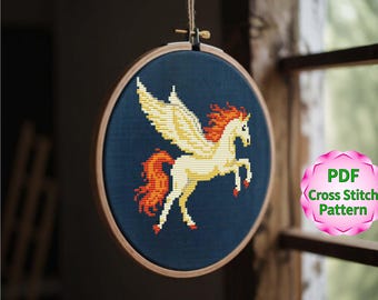 Pegasus Cross Stitch Pattern – Winged Horse Embroidery Design (PDF)