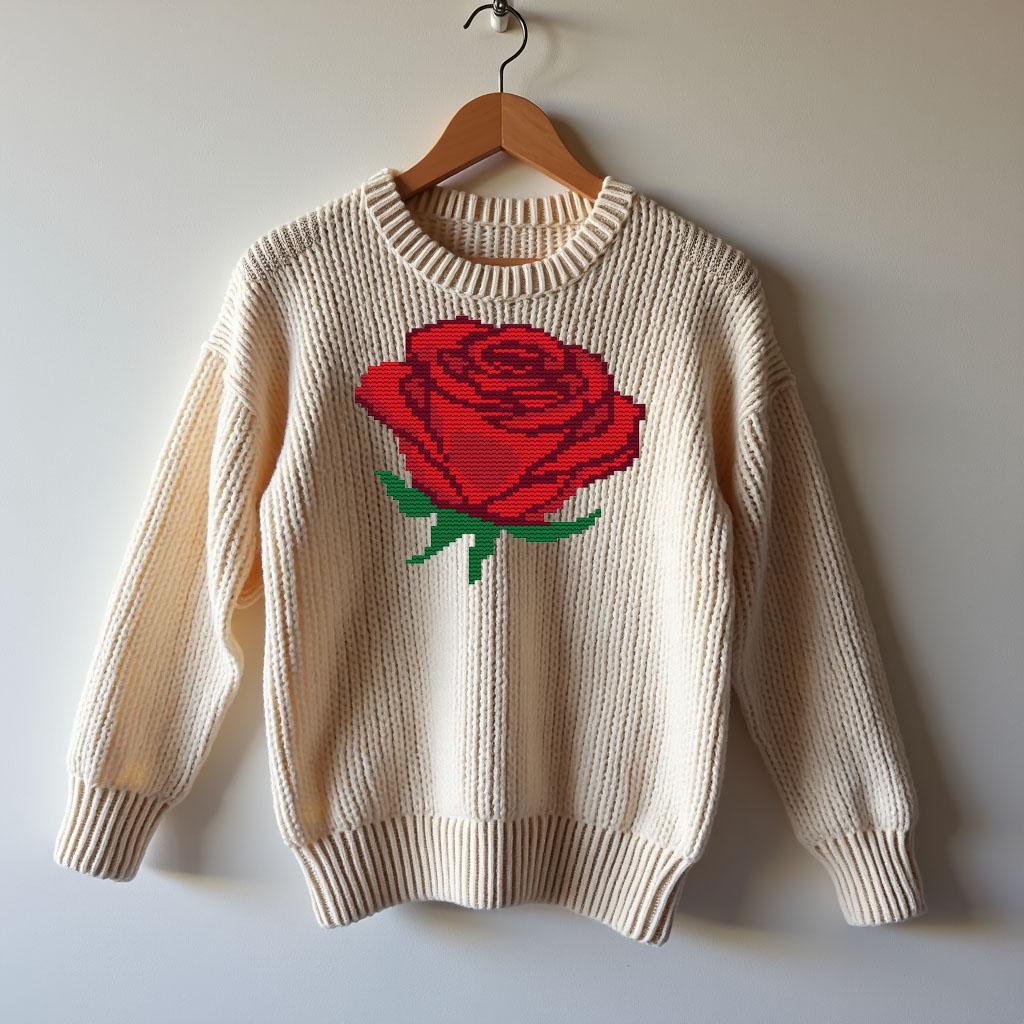 Red Rose Knitting Chart: Floral Knit Pattern (PDF Download