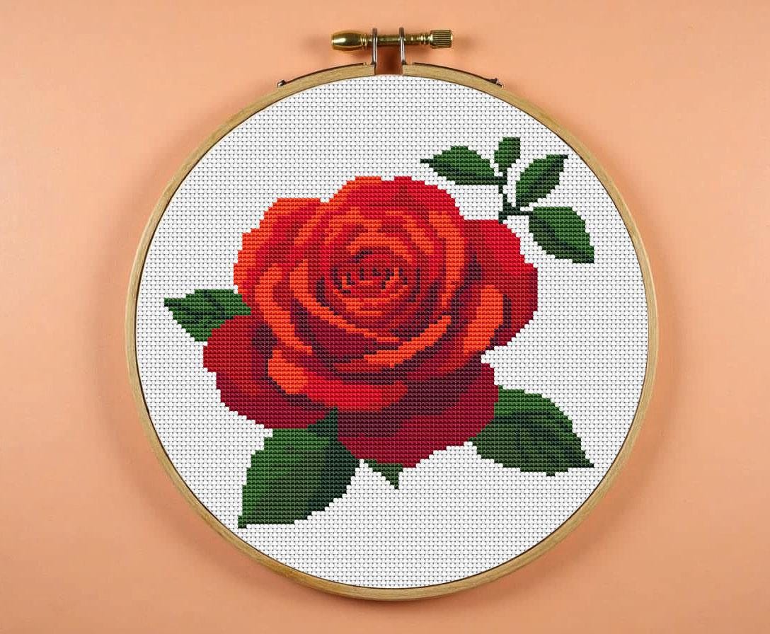 Rose Cross Stitch Pattern: Floral Embroidery Design (PDF Download) - Etsy
