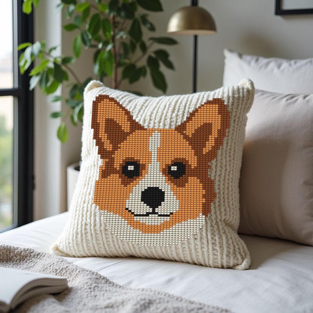 Corgi Face Knitting Chart: Dog Breed Pattern (PDF) for Knitting or