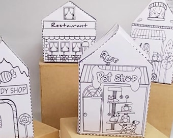 Kit stampabile per negozi di carta per bambini: ritaglia, colora e costruisci – Attività di bricolage divertente in formato PDF