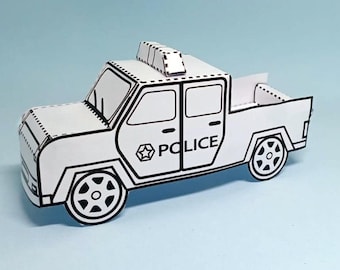 Kit di carta per camion della polizia stampabile – Giocattolo di carta fai da te per bambini