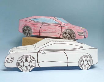 Modello di auto sportiva in carta 3D - Lavoretto fai da te in carta stampabile per bambini e adulti - Download digitale