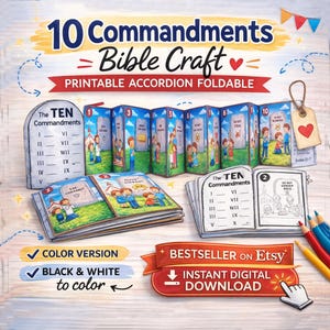 10 Gebote Bibel Handwerk - Faltbare Leporellos zum ausdrucken (Digitaler Download)