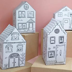 Kit di lavoretti per case di carta: 4 case stampabili da costruire, colorare e ritagliare, attività di lavoretti divertenti per bambini, download immediato