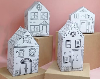 Paper House Craft Kit: 4 Printable Houses to Build, Color and Cut, Fun Craft Activity for Kids, Instant Download