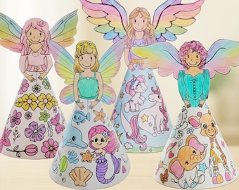 Bambole di carta fatate: unicorno, cucciolo, fate dei fiori e del mare (download digitale)
