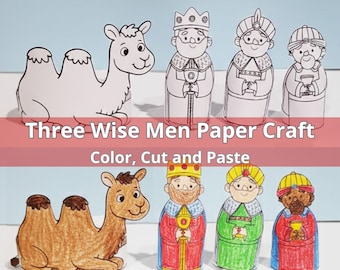 Natività dei Re Magi stampabile in PDF – Re Magi con cammello – Lavoretto per l'Epifania, stampabile cristiano, lavoretto di carta fai da te per bambini