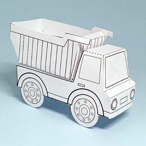 Kit de manualidades de papel con forma de camión volquete para imprimir: juguete de papel para niños
