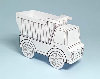 Kit di carta stampabile per realizzare un camion con cassone ribaltabile: giocattolo di carta fai da te per bambini