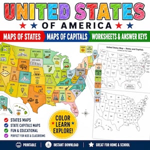 Lot de cartes des États-Unis | États-Unis, majuscules et abréviations | Géographie Activités | PDF imprimable | Ressource pour l'école à la maison
