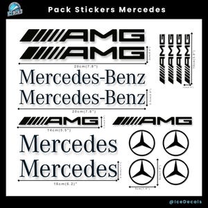 Mercedes AMG Sticker Pack – 14 vinyl car stickers, Mercedes-Benz logo, for bodywork, rims, windows