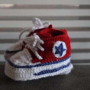 Handmade Baby Converse Booties - Red and White Unisex Sneaker Style, Perfect Newborn Gift and Photo Prop