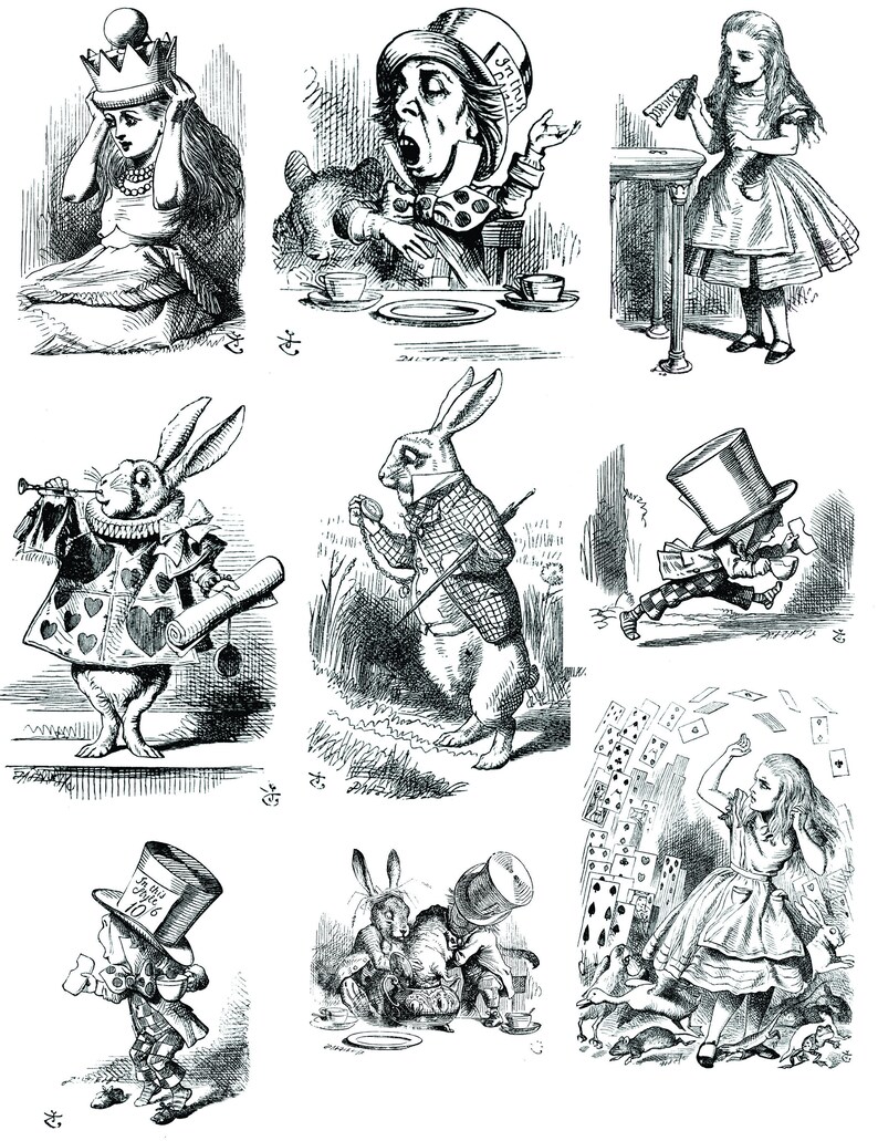 Alice in Wonderland John Tenniel Decal Set 9 Vintage Style Etsy