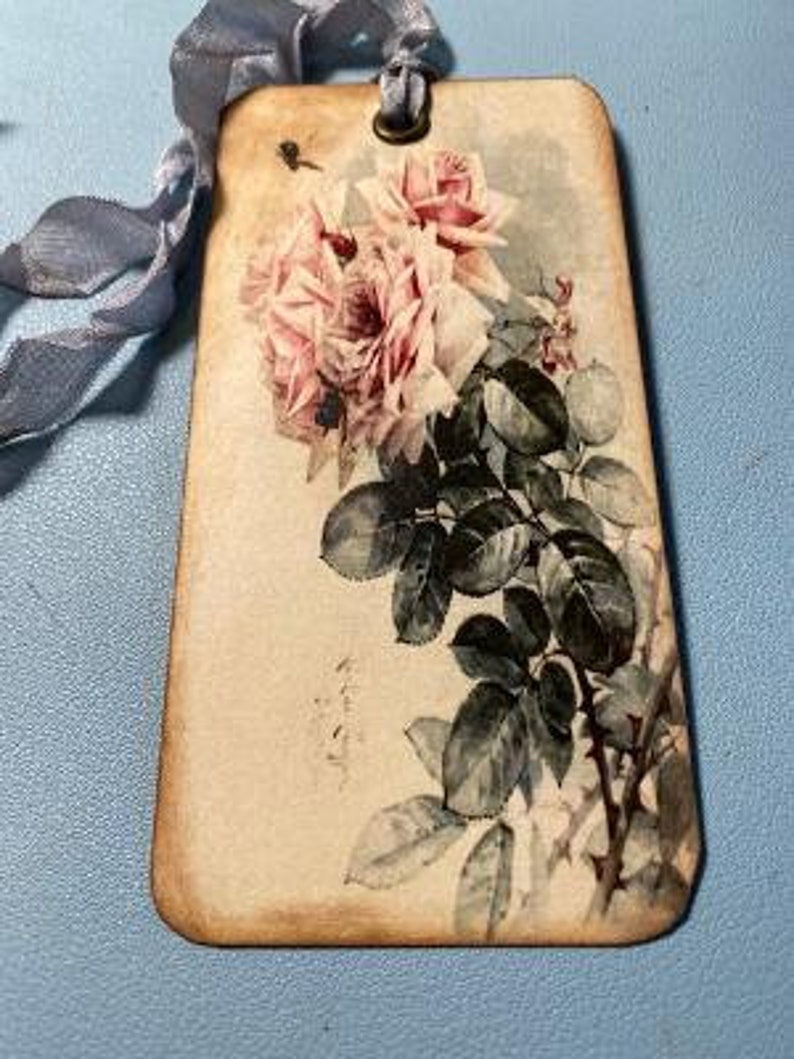 Vintage Style 6 Paul DeLongpre Hang Tags Calendar Backs Shabby Ribbon Ties