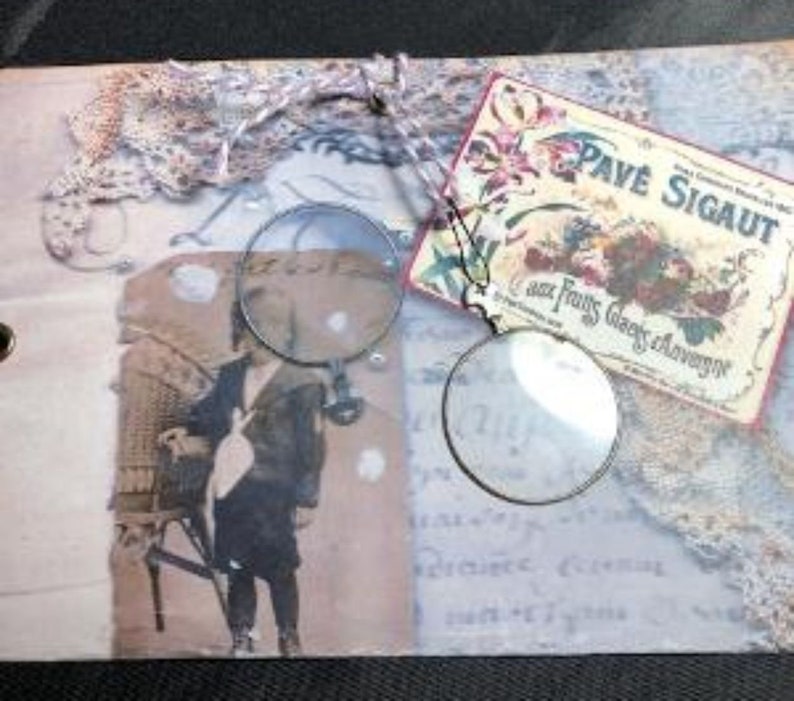 vintage style Junk Journal Folder With 2 Tags and a Vintage 1920s Era Optical Lens Junk Tags Scrapbook Ephemera Genealogy