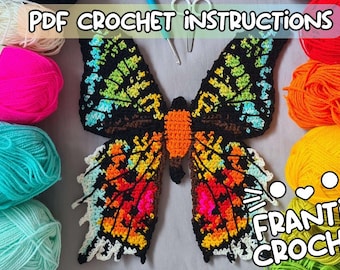 Madagascan Sunset Moth Crochet Pattern - DIGITAL PDF FILE - Tapestry Crochet Graph and Written Instructions