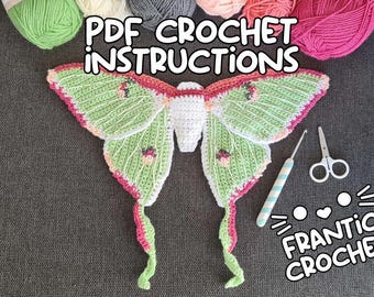 Patrón de crochet Luna Moth - ARCHIVO PDF DIGITAL - Gráfico de crochet de tapiz e instrucciones escritas