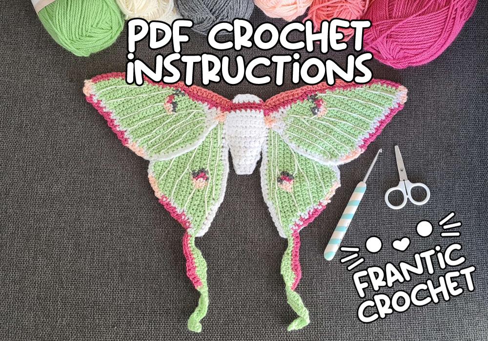 30 Moth Crochet Patterns for Amigurumi, Wearables, and Whimsical Home Decor 23 Luna Moth Crochet Pattern - Tapestry Crochet Wall Hanging