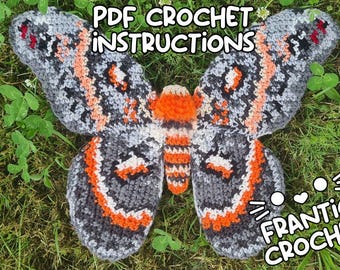 Cecropia Moth Crochet Pattern - DIGITAL PDF FILE - Tapestry Crochet Graph and Written Instructions