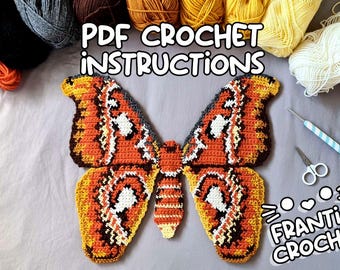 Atlas Moth Crochet Pattern - DIGITAL PDF FILE - Tapestry Crochet Graph and Written Instructions