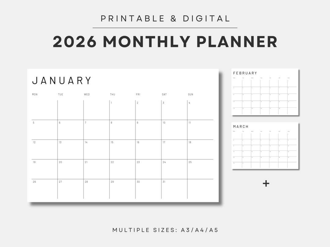 2026 Wall Minimalist Horizontal Calendar | 12 Months | Daily Planner ...