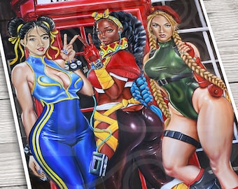 JEREMY WORST "Street 6 Fighter" Sexy cosplay girls characters Cammy Kimberly Chun england red phone booth Wall Decor Game room painting