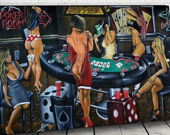 Jeremy Worst "Strip Poker" Art Print: Game Night Poker Room Decor