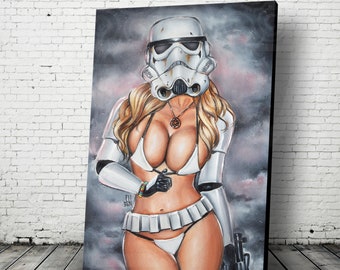 sexyy Storm Trooper Cosplay Concept Painting by Jeremy Worst gifts shadow blaster movie poster or Canvas wall Art Helmet adult costume sexyy