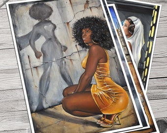 Jeremy Worst "Hero Within" Black Super Hero Woman inspirational figure gold dress shadow Nubian Queen Girl wall scarf Decor Urban sexy