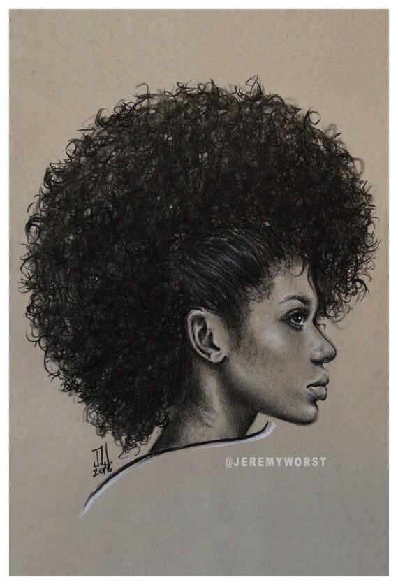 Jeremy Worst Frohawk African American Fine Print Afro Girl Woman Natural Nsfw Jewelry Look Profile Artwork Wall Decor Makeup Urban