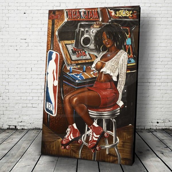 JEREMY WORST NBAJam Retro Arcade painting relationship goals poster roller skates quad barcade wall art decor cabnit stool Boombox