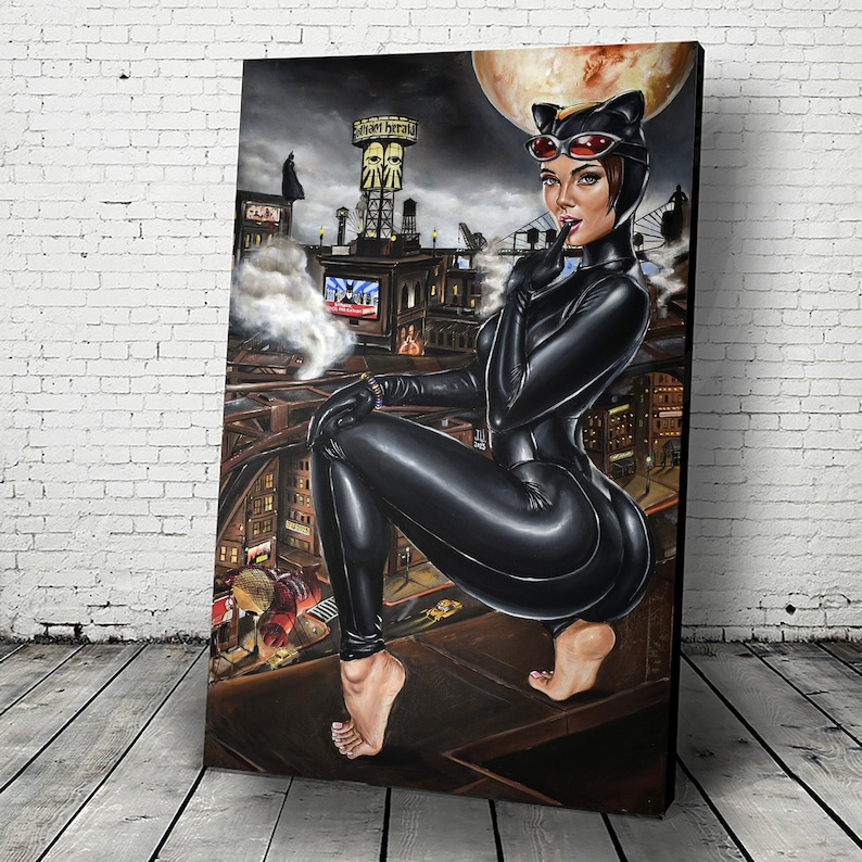 JEREMY WORST Cat Mom Sexy leather suit woman villian Hero Goth City Stickers Game room painting Comic Art image 2