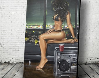 JEREMY WORST Boombox Kitty sexy night time scene with vintage stereo