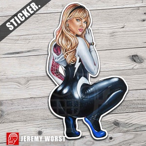JEREMY WORST City Girls Spider Gwen Black Cat and Mj Spider woman in NYC Streets Wall decor Game room painting Stickers Sticker Bundle Sticker "Girls #2 inches