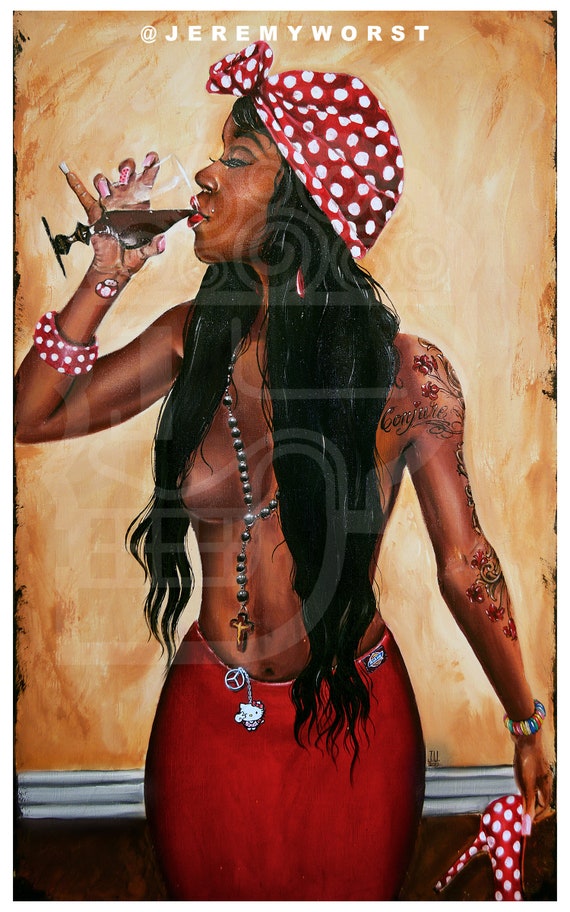 Black Fairies Nude - JEREMY WORST Conjure Cognac African American girl pretty fairy urban tattoo  woman nude naked Sexy Girl Original wall Art instagram